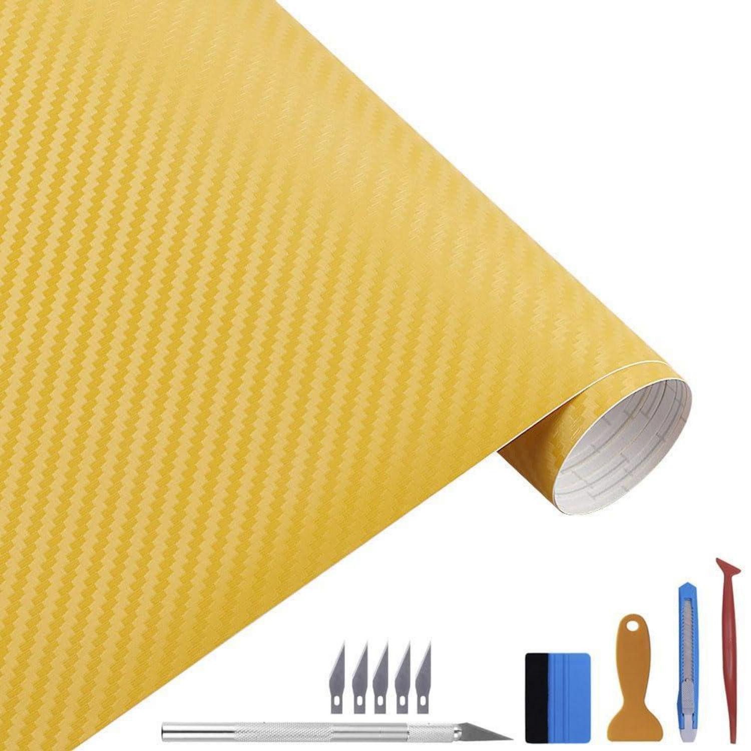 LuxusKollektion Lackschutzfolie Autofolie Carbon Vinyl selbstklebend blasenfrei Gelb 30cm x 300cm, (1-St)