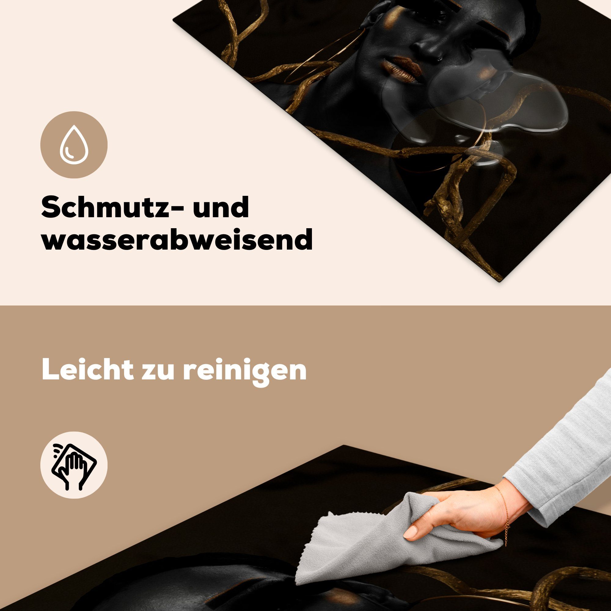 MuchoWow Herdblende-/Abdeckplatte Frauen Vinyl, Gold tlg), (1 Schwarz, cm, Schutz Induktionskochfeld die Ceranfeldabdeckung küche, für 81x52 - 