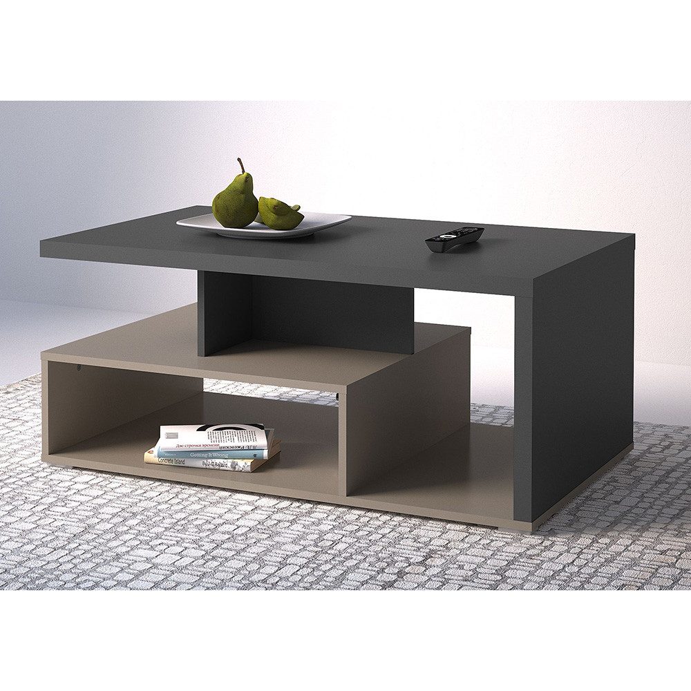 Lomadox Couchtisch SELCE-83, in anthrazit mit beige, offene Fächer, 100 cm breit