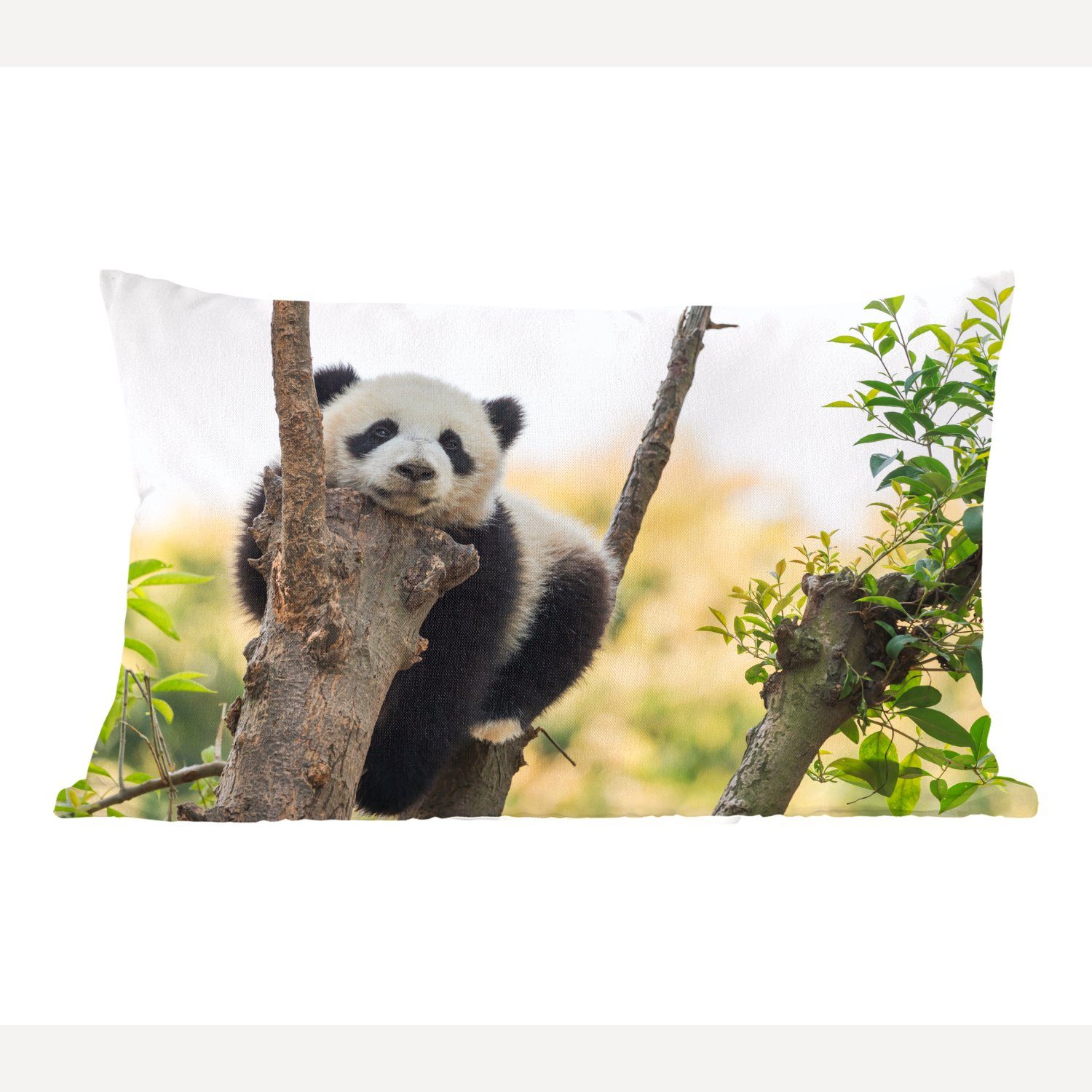 MuchoWow Dekokissen Panda - Baum - Licht, Wohzimmer Dekoration, Zierkissen, Dekokissen mit Füllung, Schlafzimmer