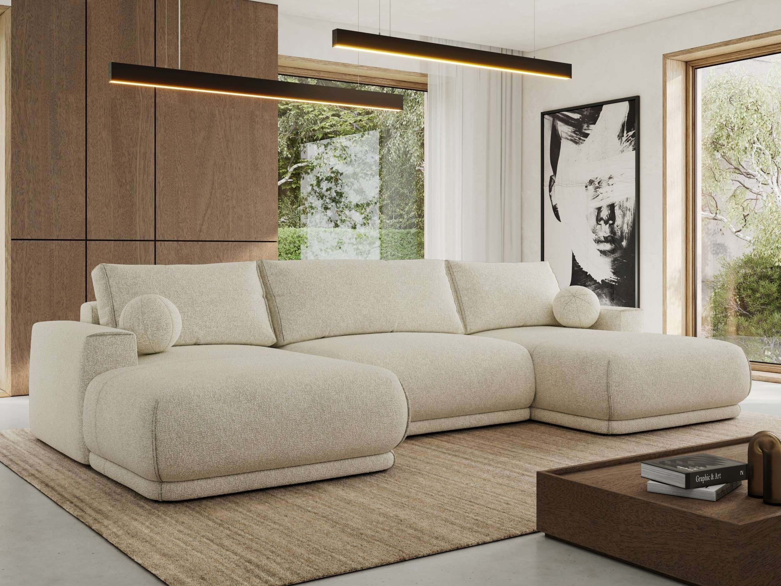 MKS MÖBEL Ecksofa RINA U, Set, Sofa, Creme (Puente 03)/beige, Bezug Strukture