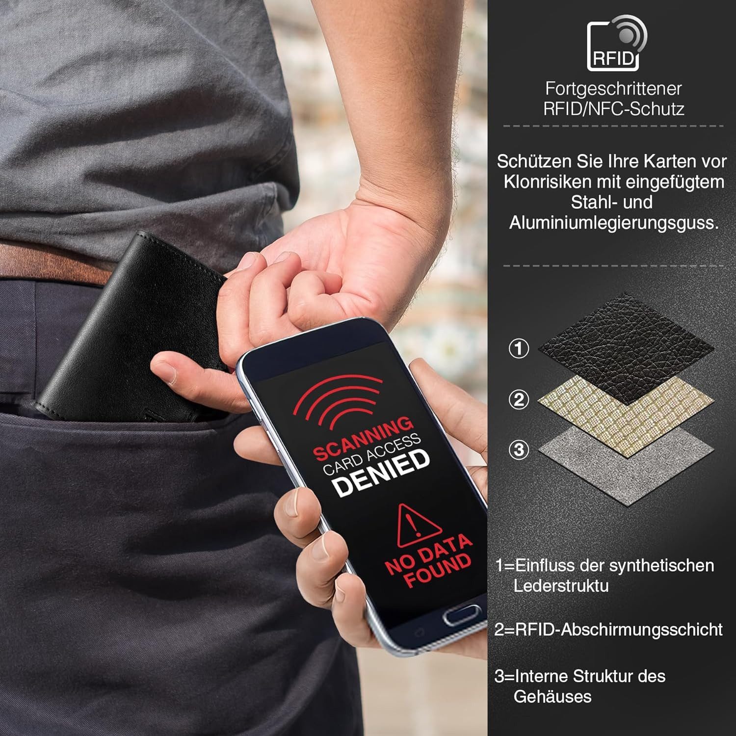 TEEHON Geldbörse Geldbeutel Herren Slim Wallet mit RFID-Schutz (Premium Leder Portemonnaie Herren mit Münzfach, 1-tlg., Tragbar und Langlebig Brieftasche Herren – Bild 4 von 5