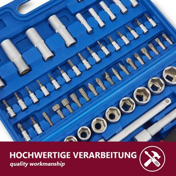 HOOZ Werkzeugset Steckschlüsselset– 2 Ratschen 1/4"+1/2", Bitsatz, Zündkerzenschlüssel, (Set, 94-St., mit Werkzeugkoffer), lösen und festziehen von Schrauben, Bolzen, Muttern