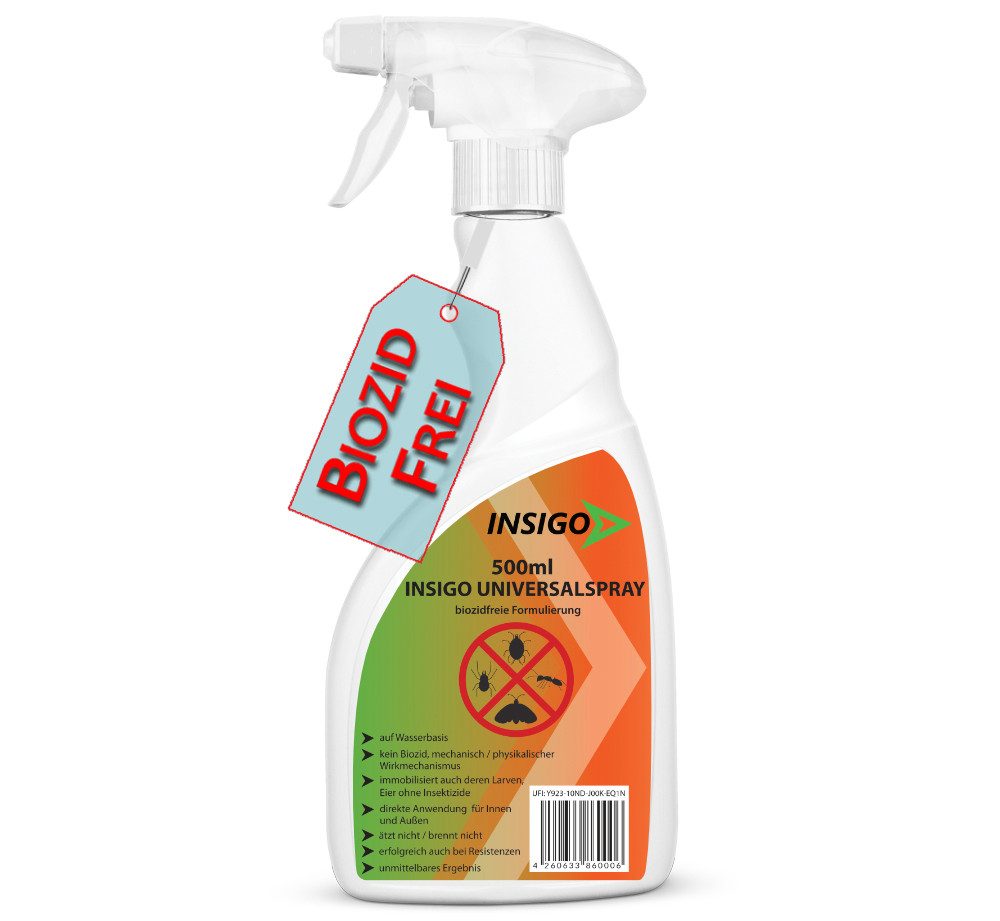 INSIGO Insektenspray Universalspray, Insektenspray, 0,5 l, biozidfreie Formel, auf Wasserbasis, geruchsarm, brennt / ätzt nicht