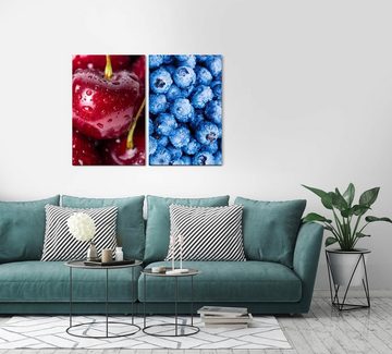 Sinus Art Leinwandbild 2 Bilder je 60x90cm Kirschen Blaubeeren Früchte Süß Lecker Frisch Küche