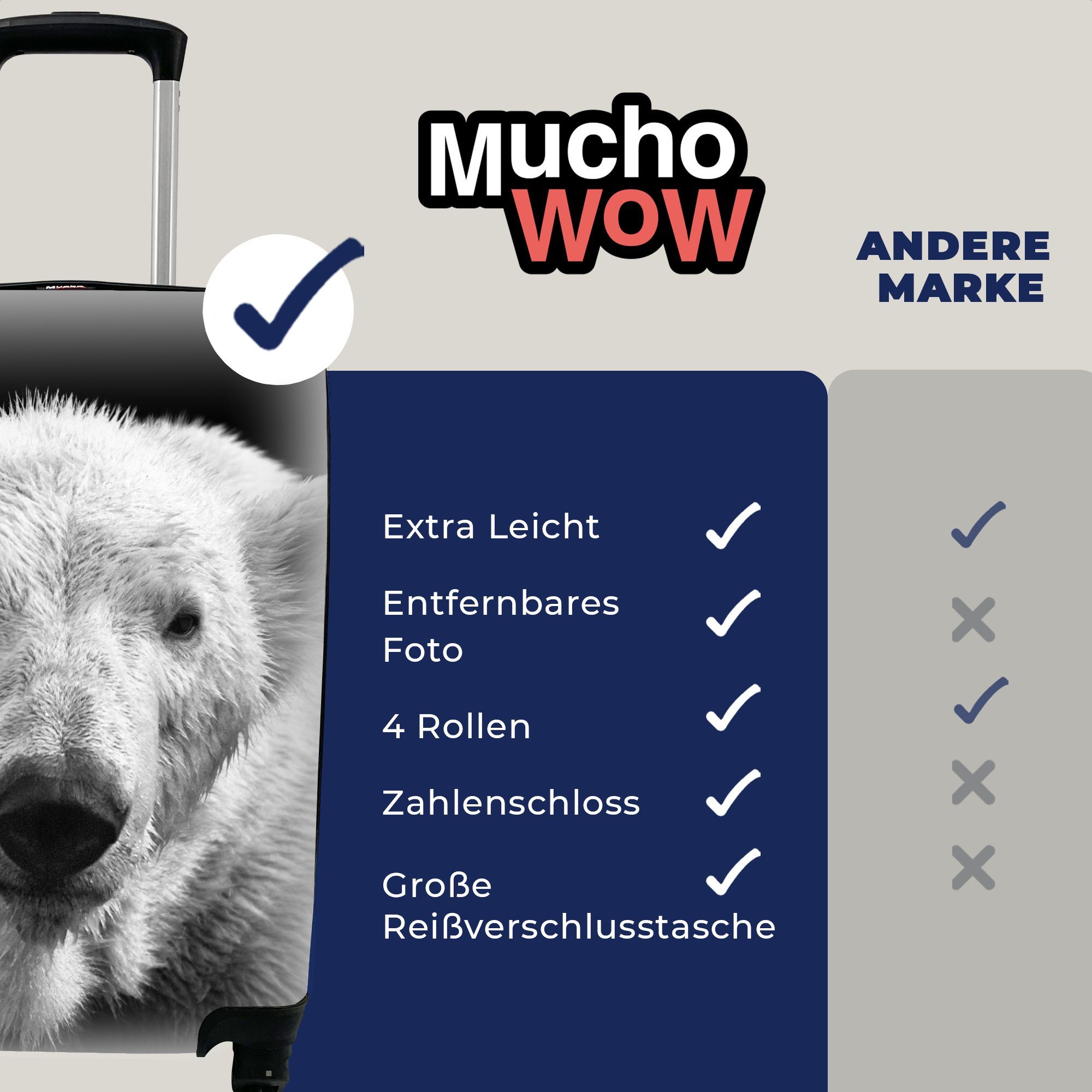 MuchoWow - Reisekoffer Tier mit Trolley, Handgepäck Weiß, Rollen, Schwarz - rollen, für - Reisetasche 4 Ferien, Handgepäckkoffer Eisbär