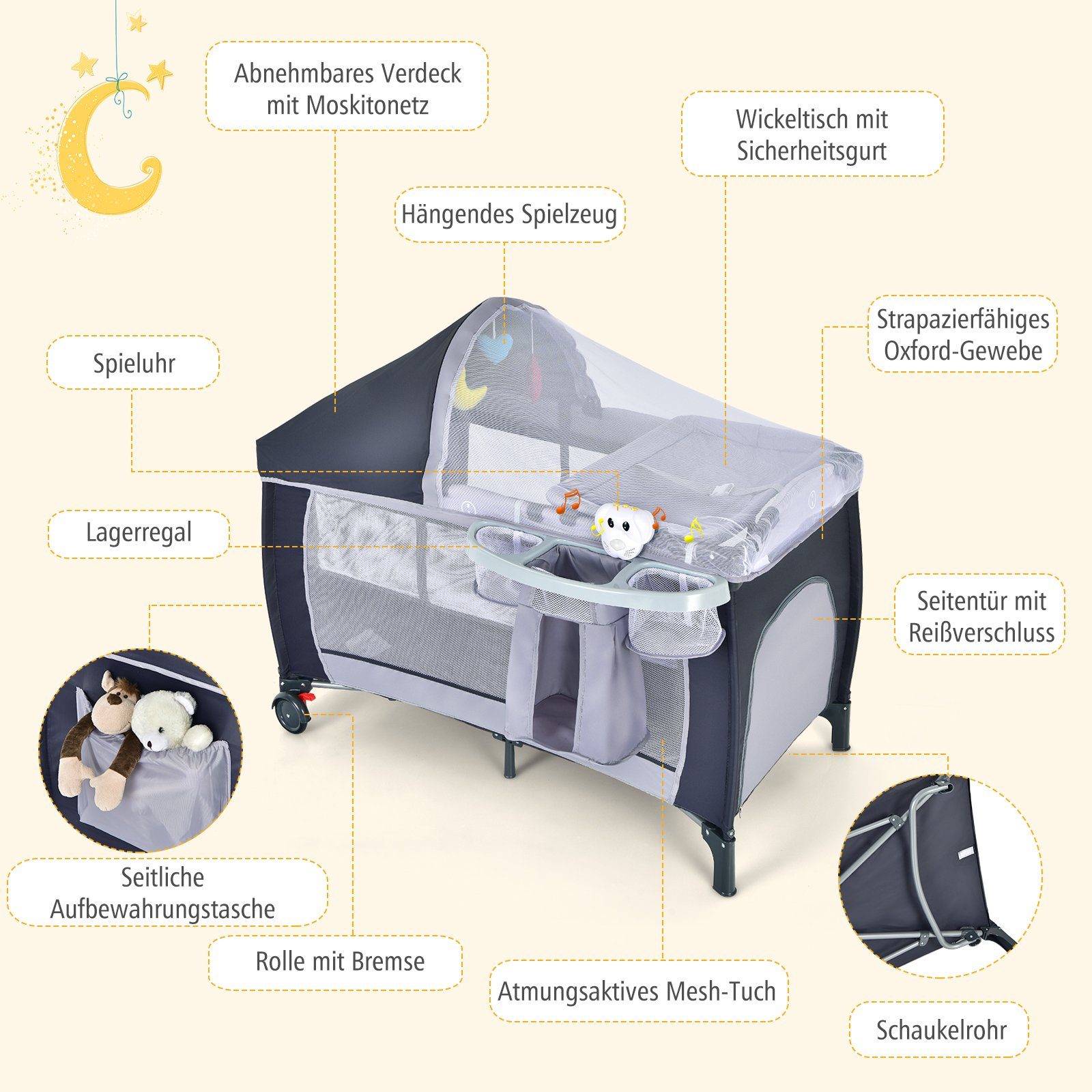 COSTWAY Baby-Reisebett 4 in 1 Kinderbett, günstig online kaufen