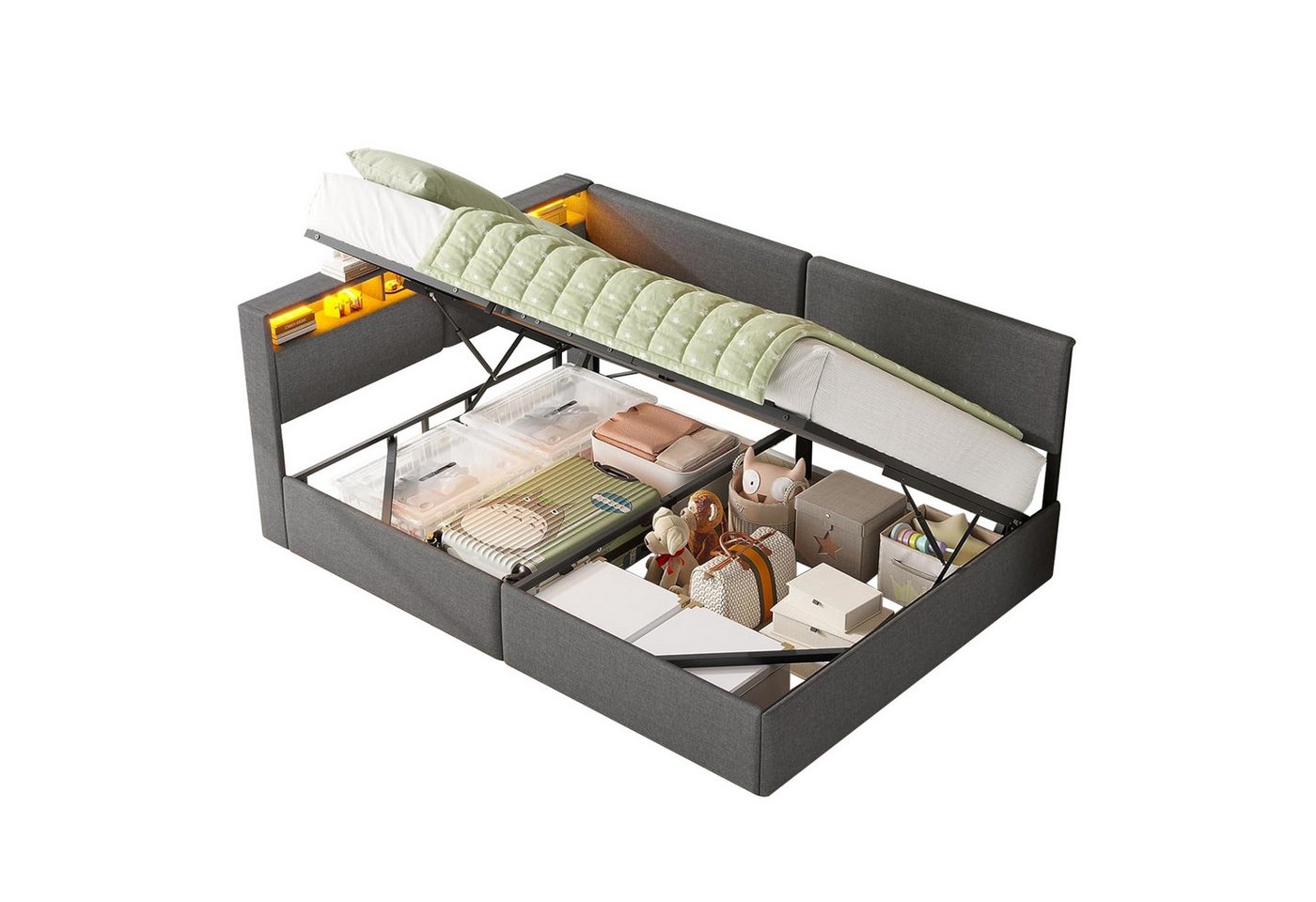 MSMASK Polsterbett mit USB-Steckdosen & LED-Kopftei, Hydraulischem Stauraum (1-tlg., Ohne Matratze), Daybett Kinderbett Jugendbett Schlafsofa 140x200 cm
