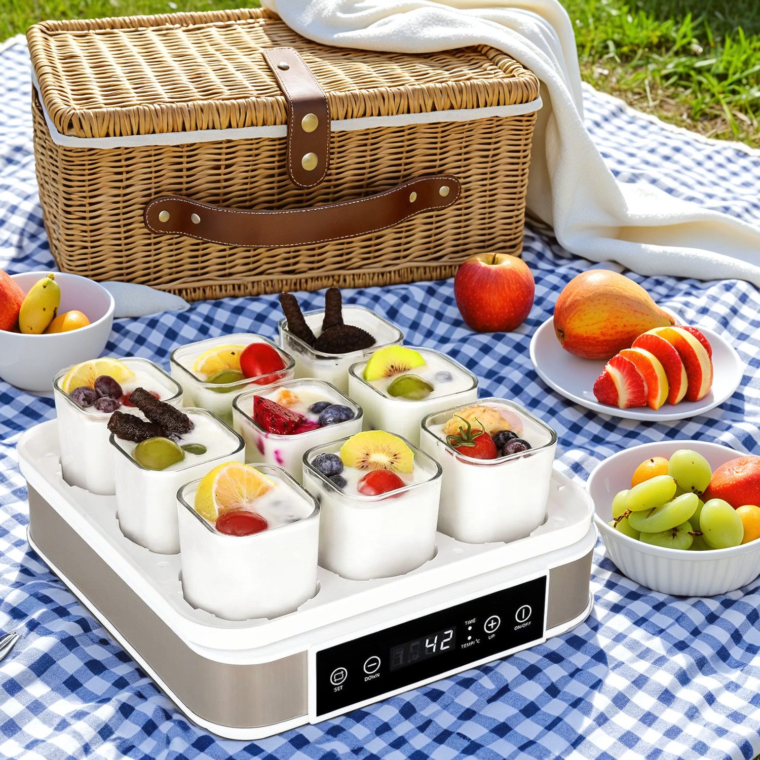 TLGREEN Joghurtbereiter, Joghurtmaschine mit Temperatur- und Timer, Digitale Joghurtmaschine, Yogurt Maker, mit 9 Gläsern, BPA-frei, 40 W