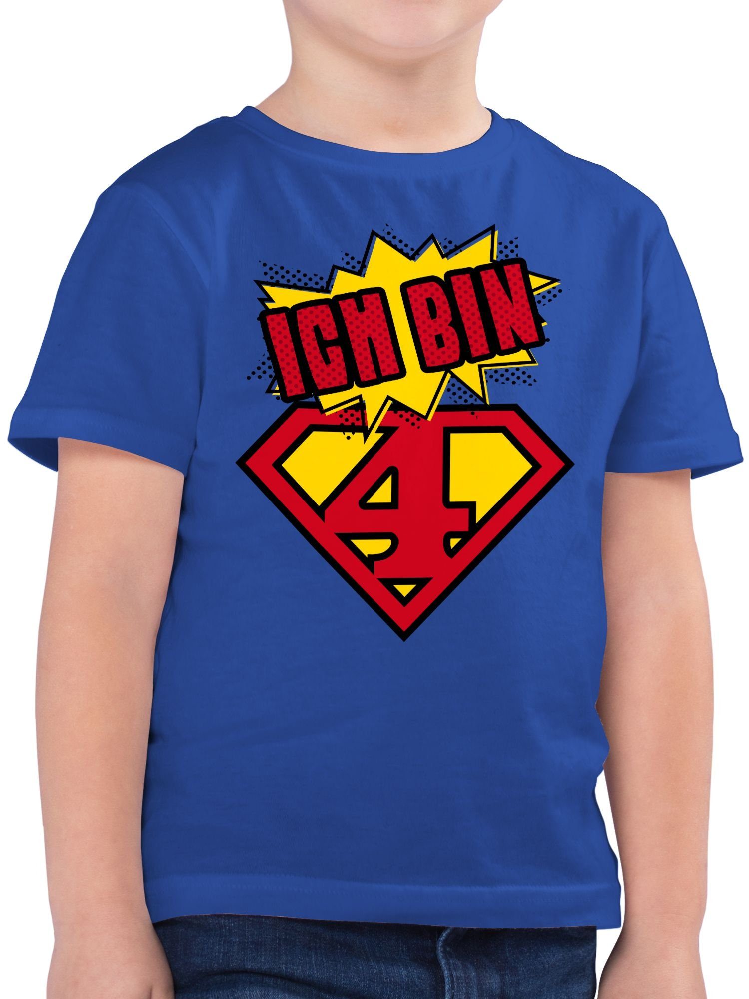 Royalblau Shirtracer bin T-Shirt Geburtstag vier 1 4. Superheld Ich