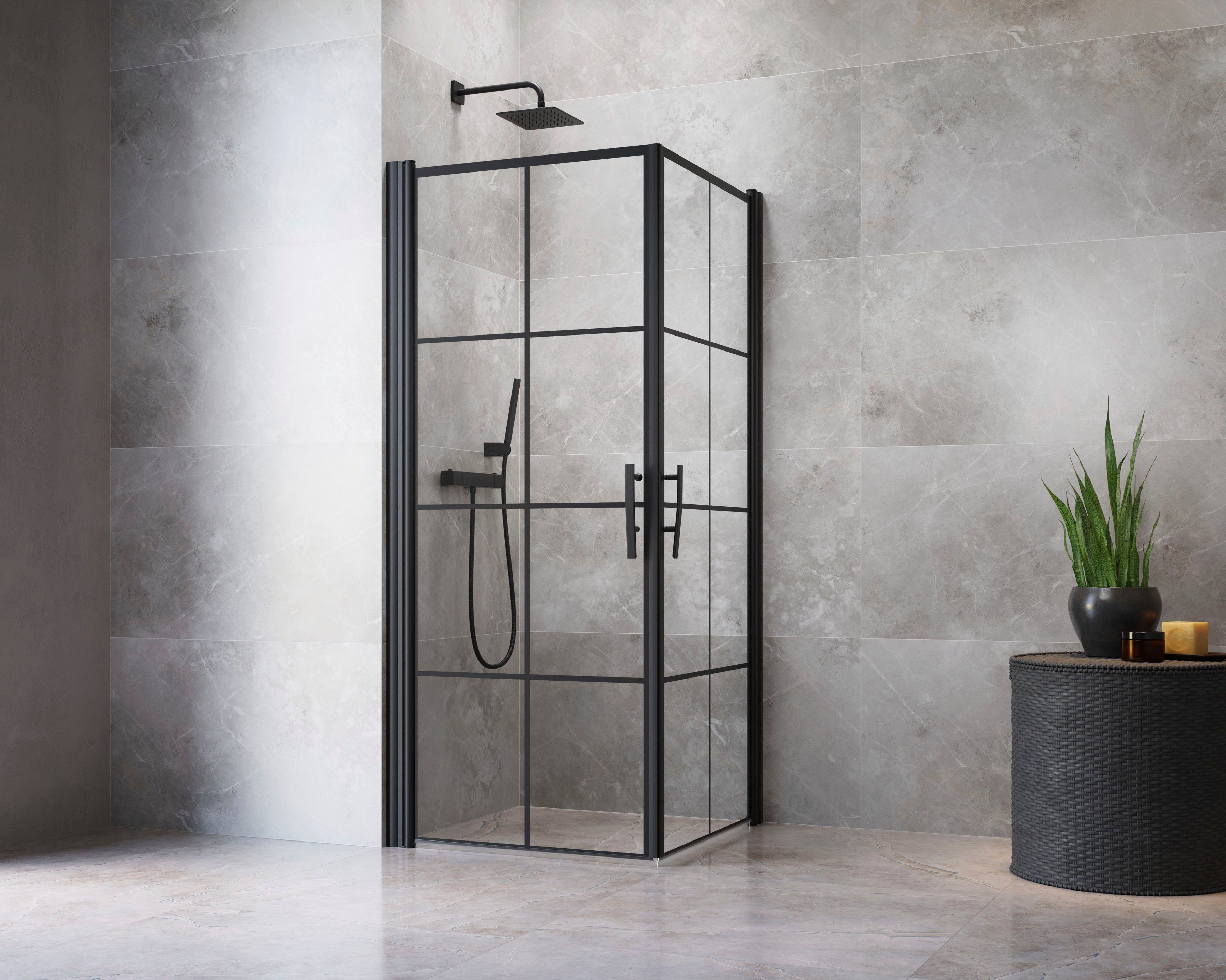 maw by GEO Eckdusche Bl4ckline, BxT: 100x100 cm, Einscheibensicherheitsglas, Antikalk-Beschichtung