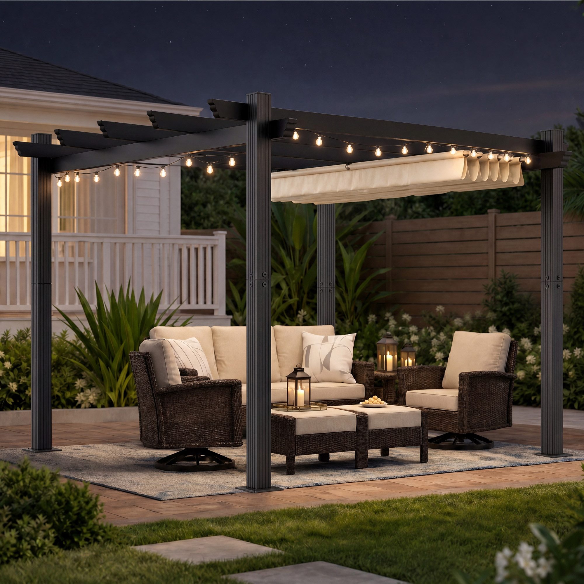HOMALL Pavillon Pergola 3x3/3x4m Gartenpavillon Pavillon mit Aluminiumrahmen, (Terrassenüberdachung mit Magnetbefestigung für Garten), Manuell verstellbares Schiebedach