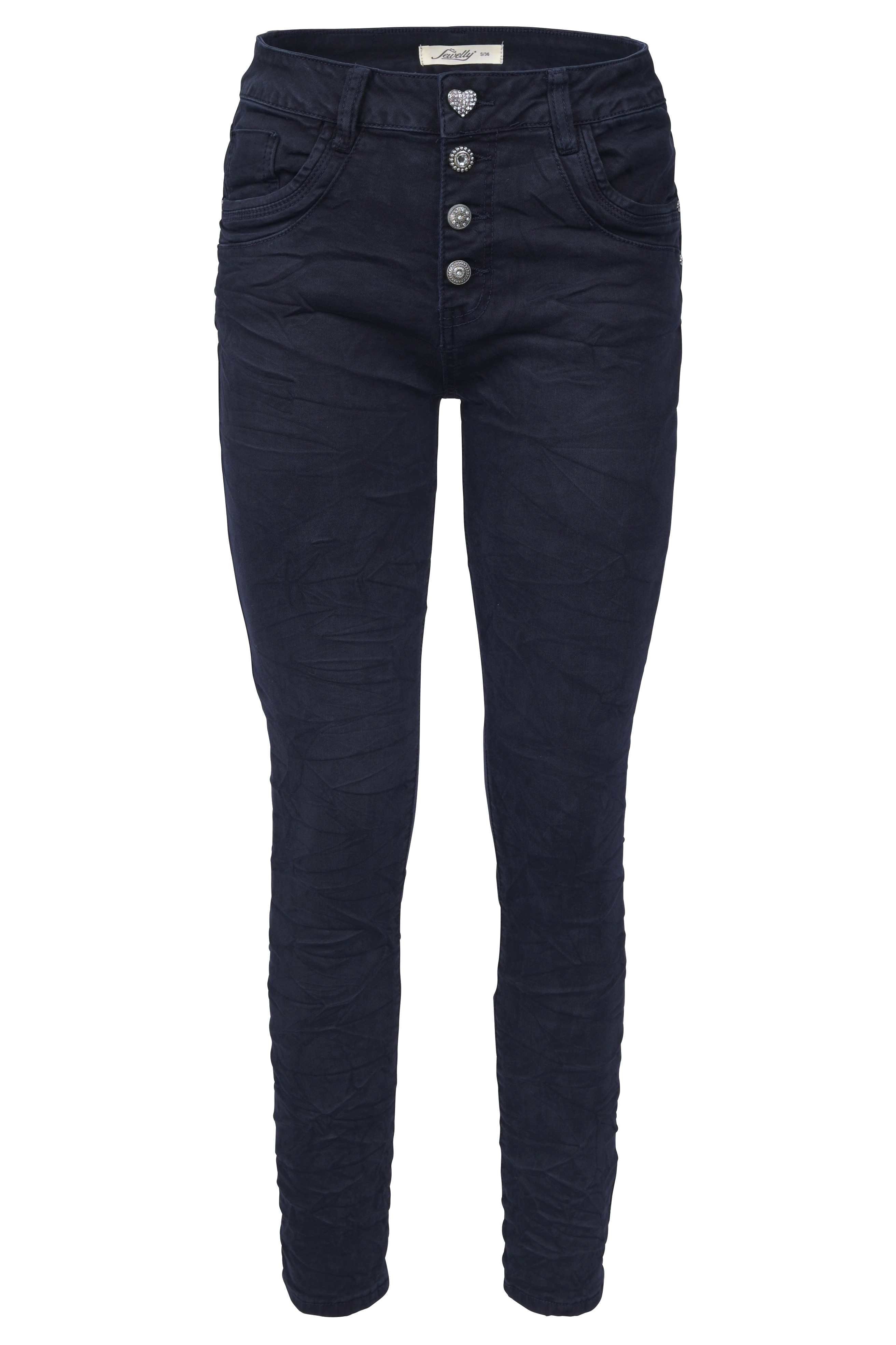 Jewelly Regular-fit-Jeans Stretch Jeans Five-Pocket im Crash-Look Blau