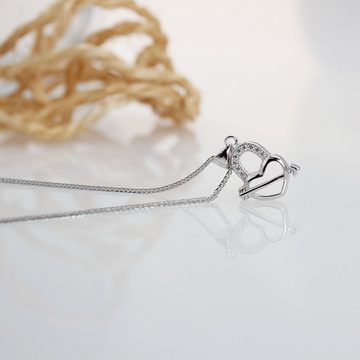 ELLAWIL Herzkette Silberkette Halskette Kette mit Schloss Anhänger in Herzform Zirkonia (Kettenlänge 40 cm, Sterling Silber 925), inklusive Geschenkschachtel