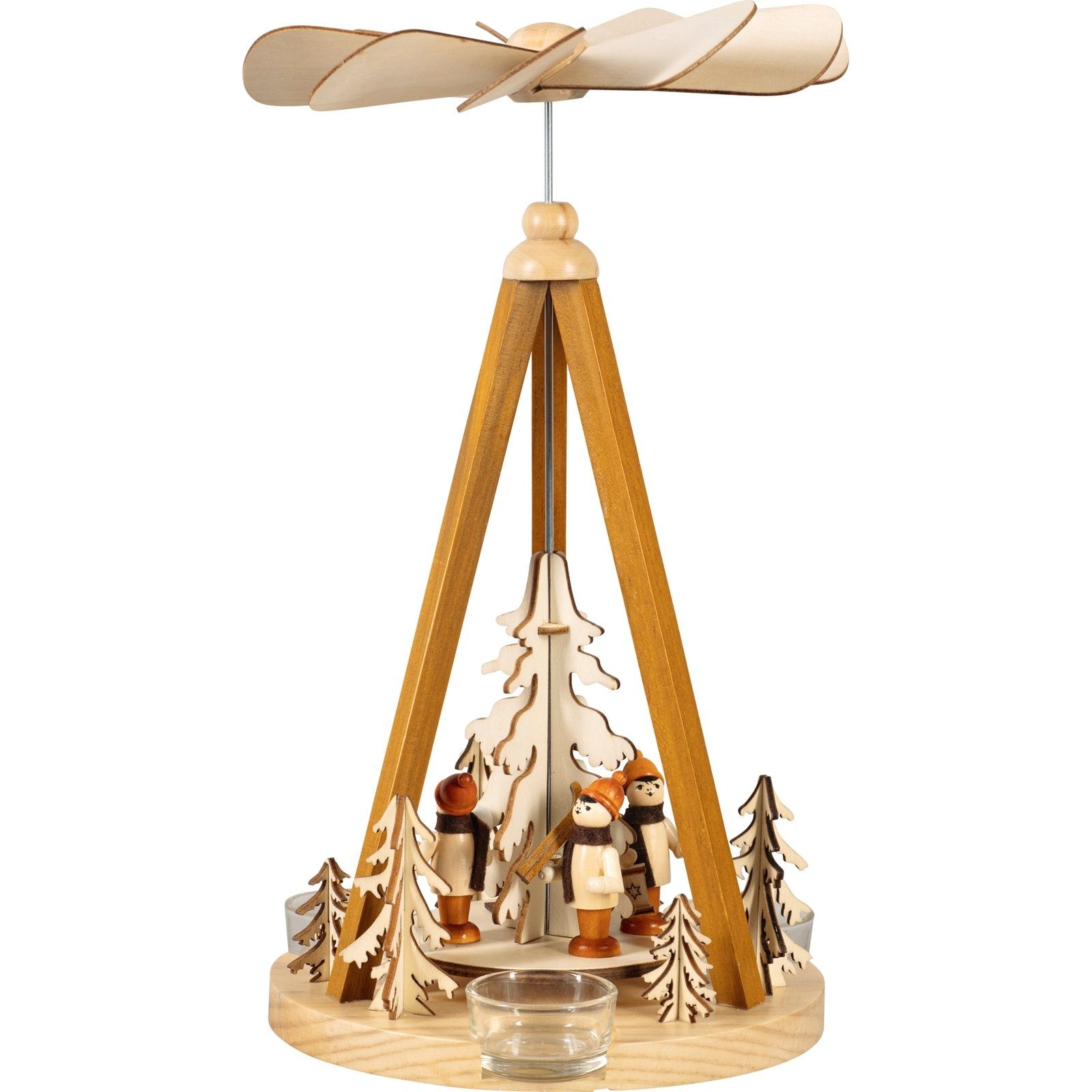 HGD Holz-Glas-Design Weihnachtspyramide Teelichtpyramide Winterkinder, für 3 Teelichter