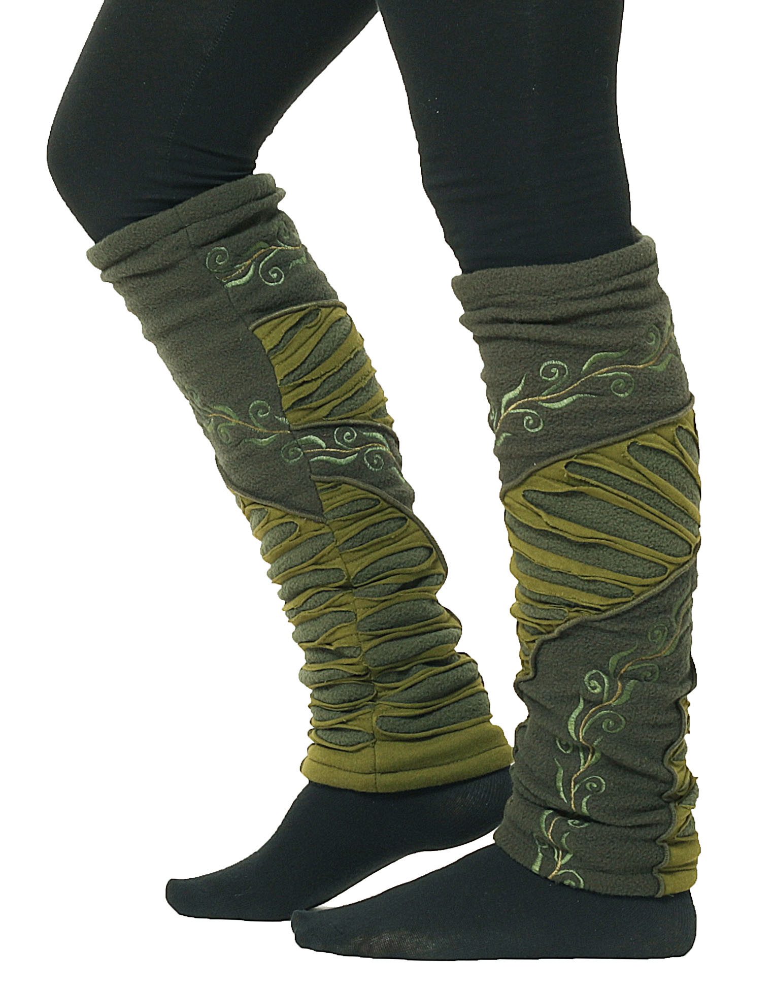 PUREWONDER Beinstulpen Stulpen Beinstulpen Patchwork für Damen, Beinwärmer Nr. 26 Grün (1 Paar) Einheitsgröße