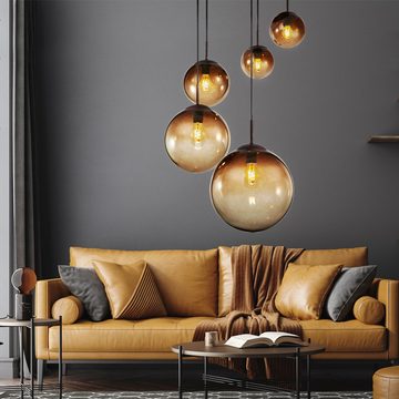 Globo Kugelleuchte, Leuchtmittel nicht inklusive, Design Decken Pendel Leuchte Glas Kugeln amber Wohn Zimmer Hänge Lampe