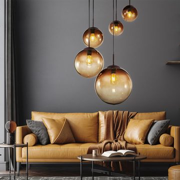 etc-shop Kugelleuchte, Leuchtmittel nicht inklusive, Design Decken Pendel Leuchte Glas Kugeln amber Wohn Zimmer Hänge Lampe
