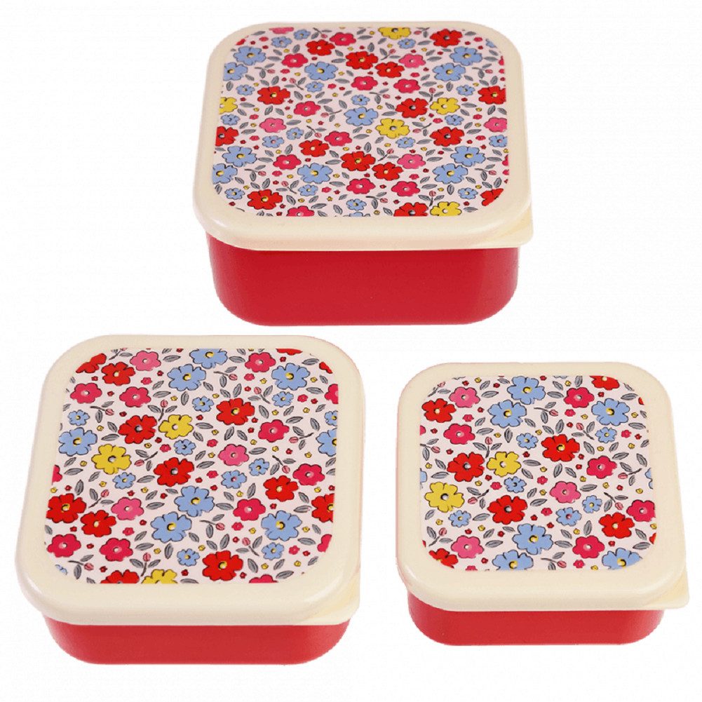 Rex London Lunchbox Snack Box 3er Set Tilde Blumen Blüten, Kunststoff, BPA-frei, (Set, 3-tlg., ca. 11,5 x 11,5 x 5,5 cm (große Box), jede Box mit eigenem Design, passt genau in den größeren Behälter