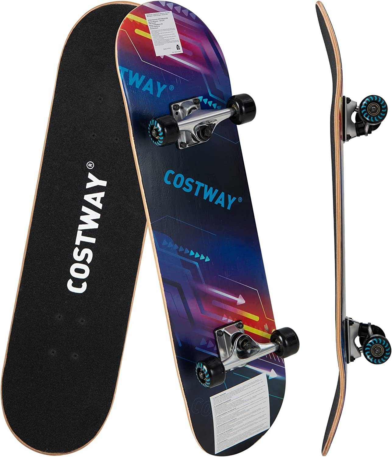 COSTWAY Skateboard Longboard, 80 x 20 cm, ab 6 Jahren, bis zu 100 kg