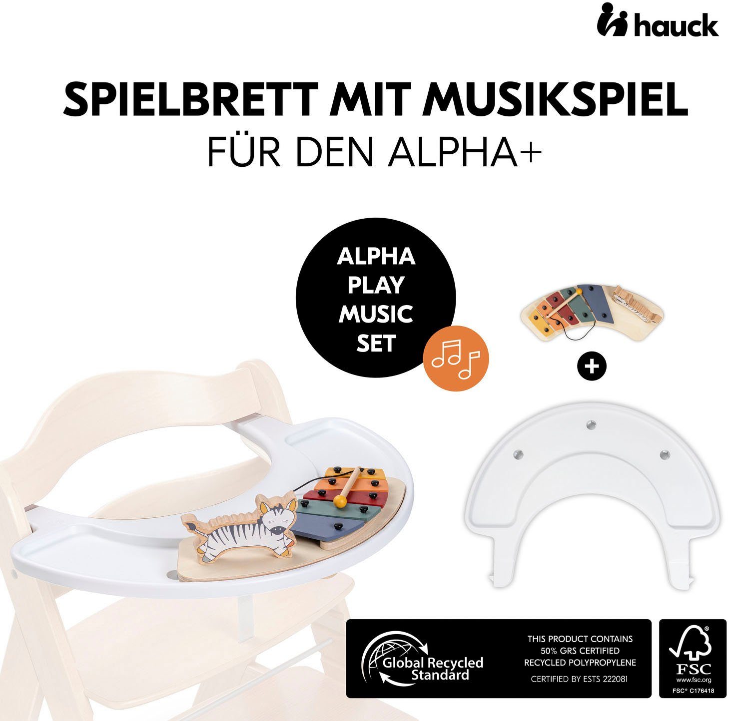 - - Kunststoff, schützt Set Wald FSC® Hochstuhltablett Hauck Play Holz, Music Zebra, Alpha weltweit