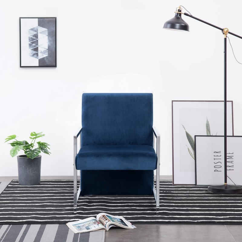 vidaXL Sessel Sessel mit verchromten Füßen Blau Samt (1-St)