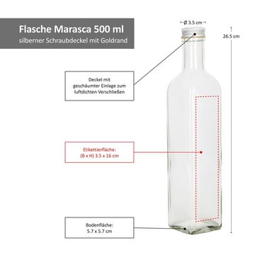 MamboCat Einmachglas 12er Set Marasca 500ml Flasche + Schraubdeckel silber Aluminium PP31,5, Glas