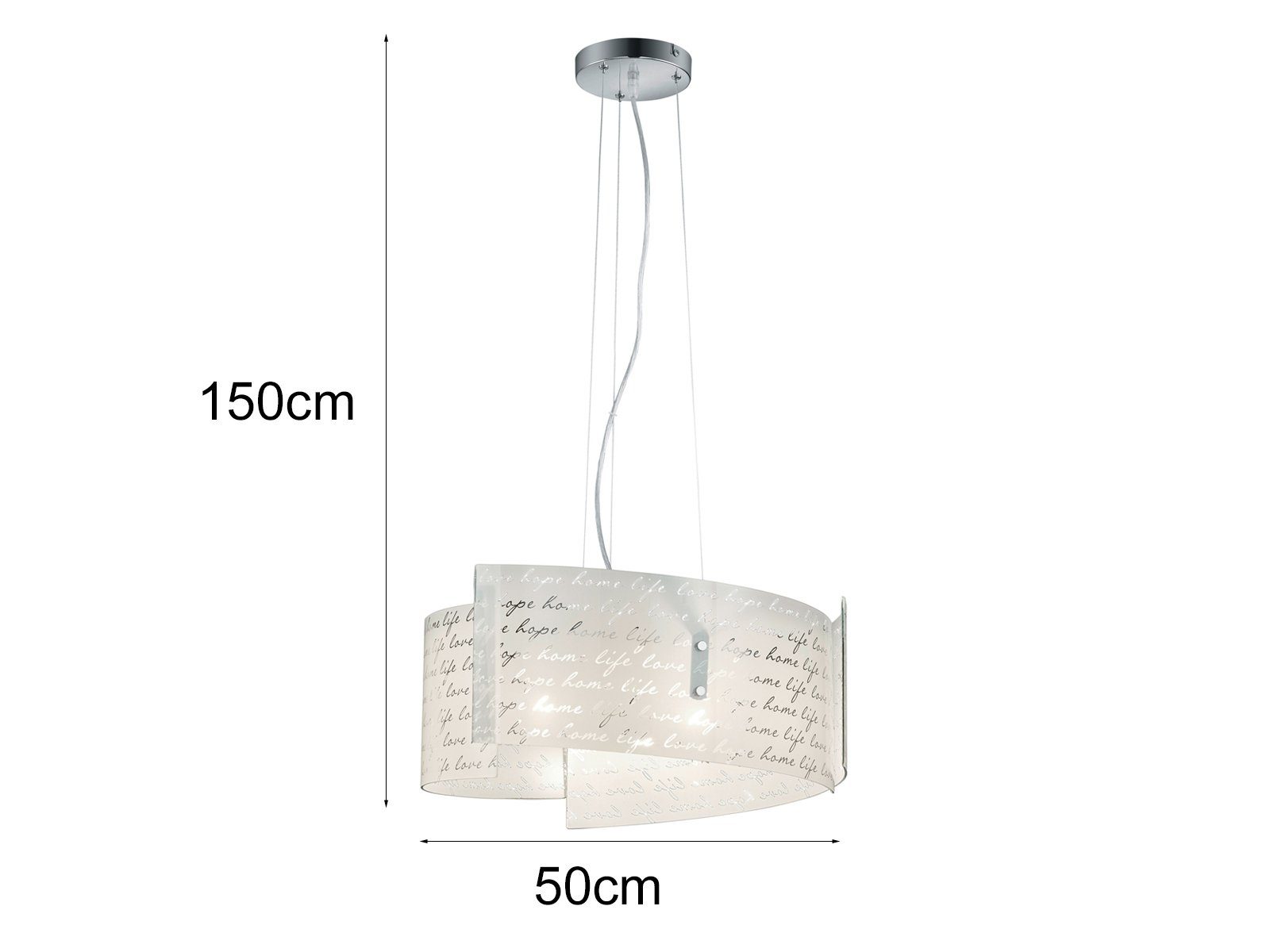 meineWunschleuchte LED Ø50cm groß-e Weiß Hänge-Lampenschirm wechselbar, Opal-Glas LED Warmweiß, Pendelleuchte, dreiflammig, Silber