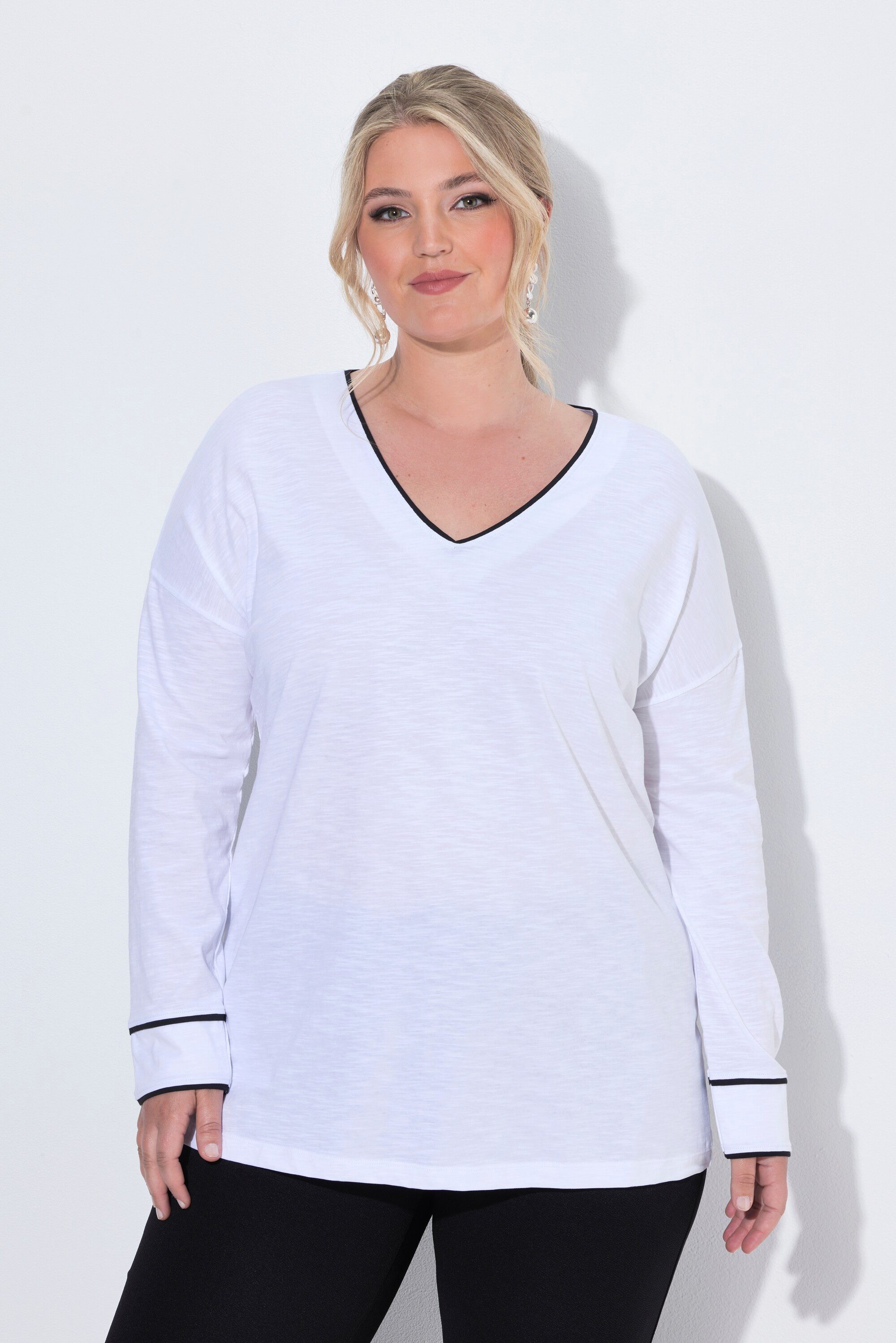 MIAMODA T-Shirt T-Shirt Loose Fit farbigem Piping Langarm