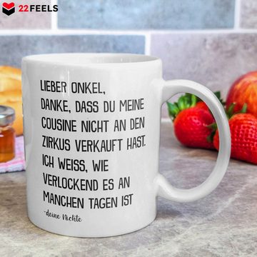 22Feels Tasse Bester Onkel Geschenk von Nichte Geburtstag Weihnachten Kaffeetasse, Keramik, Made in Germany, Spülmaschinenfest