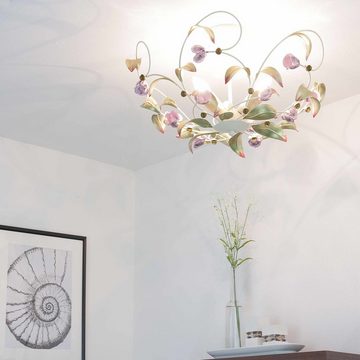 Licht-Erlebnisse Deckenleuchte ROSE, ohne Leuchtmittel, Deckenlampe Weiß Rosa Metall Glas Floral Küche Esszimmer Lampe