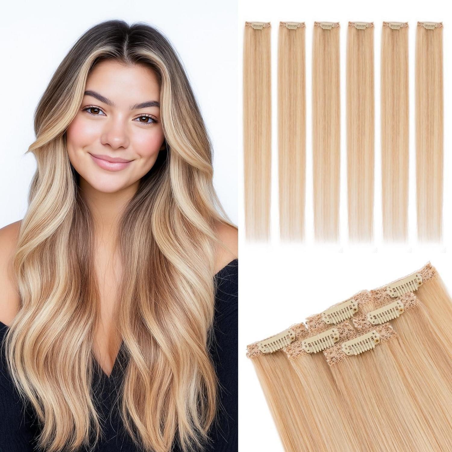 Echthaar-Extension Clip Extensions Echthaar 6 Stück 25cm 18P613 Ascheblond blond 25cm-31g