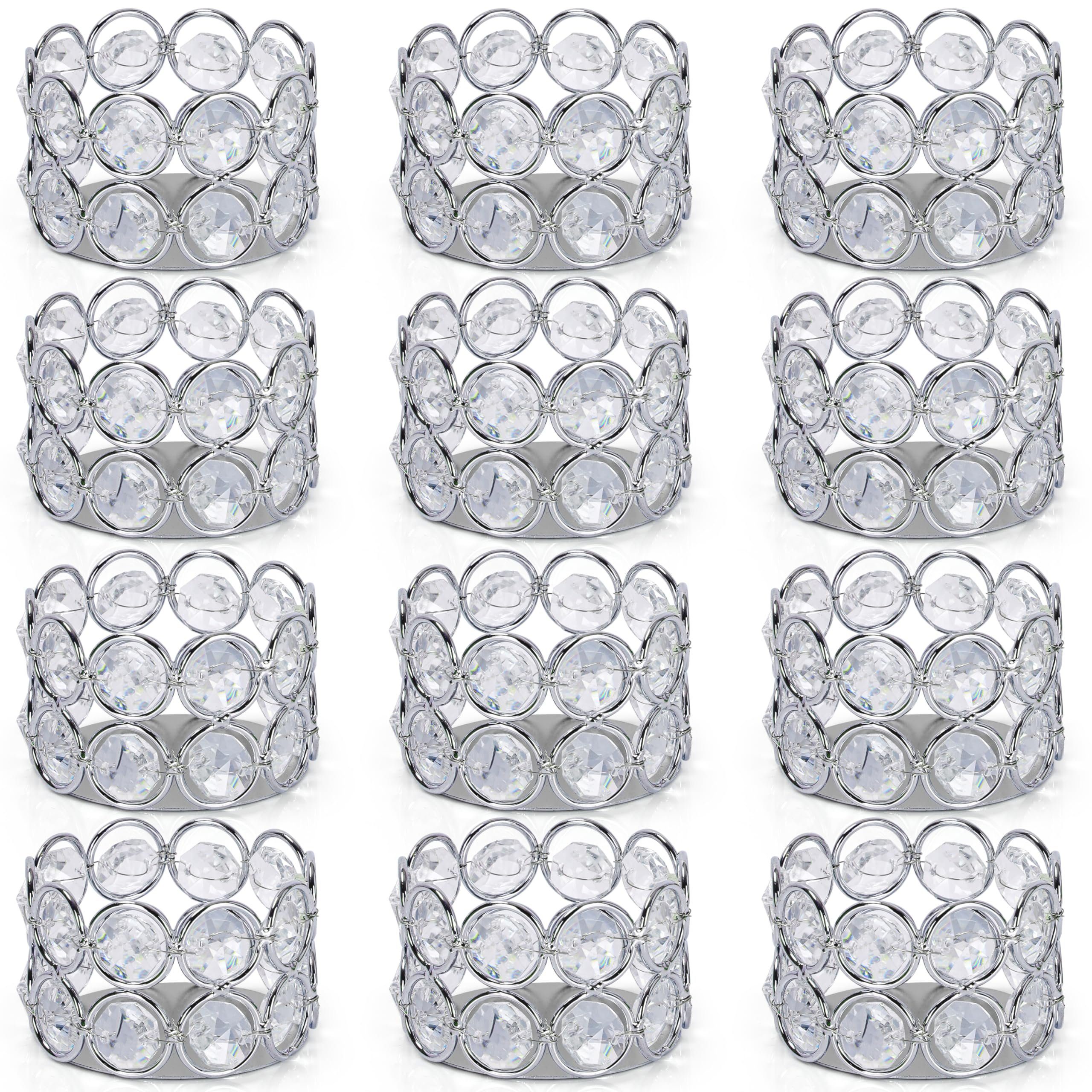 Belle Vous Dekoobjekt Kristall Kerzenständer Set (12 Stück) - Glas Teelichthalter, Silber Kristall Kerzenständer (12 Stk) - Teelichthalter Glas