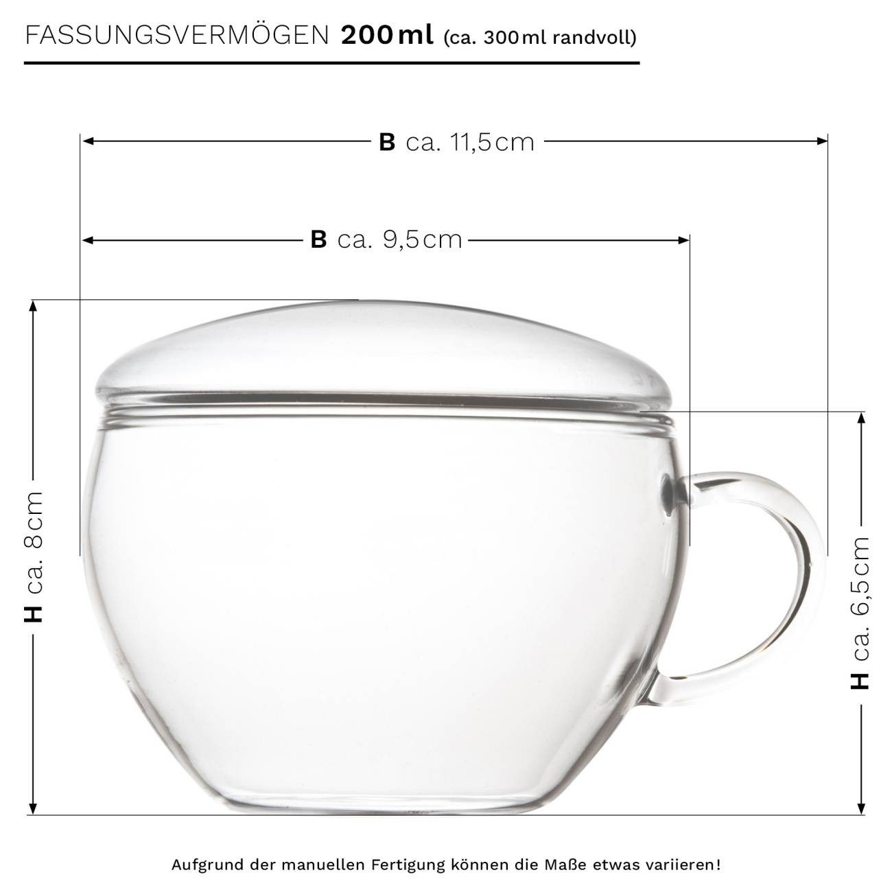 Creano Teeglas Creano 2er-Set Teeglas mit Deckel, Latte Macchiato, Kaffee, 200ml, Borosilikatglas, 2 Gläser