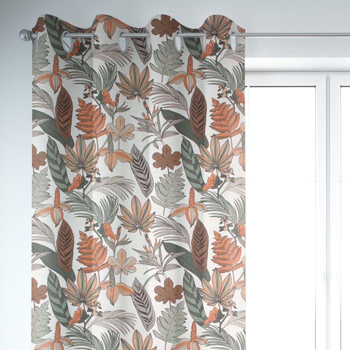Vorhang SCHÖNER LEBEN. Vorhang Retro Blätter Blumen weiß orange braun 245cm