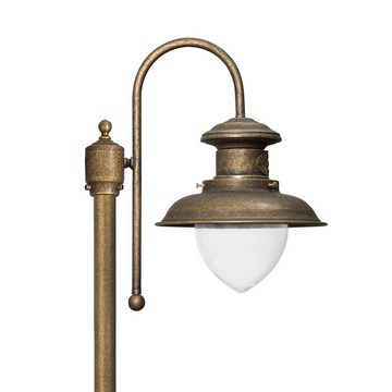 Licht-Erlebnisse Außen-Stehlampe AMALFI, ohne Leuchtmittel, 150 cm E27 IP44 in Bronze Antik matt Garten Hof Glas Messing Maritim