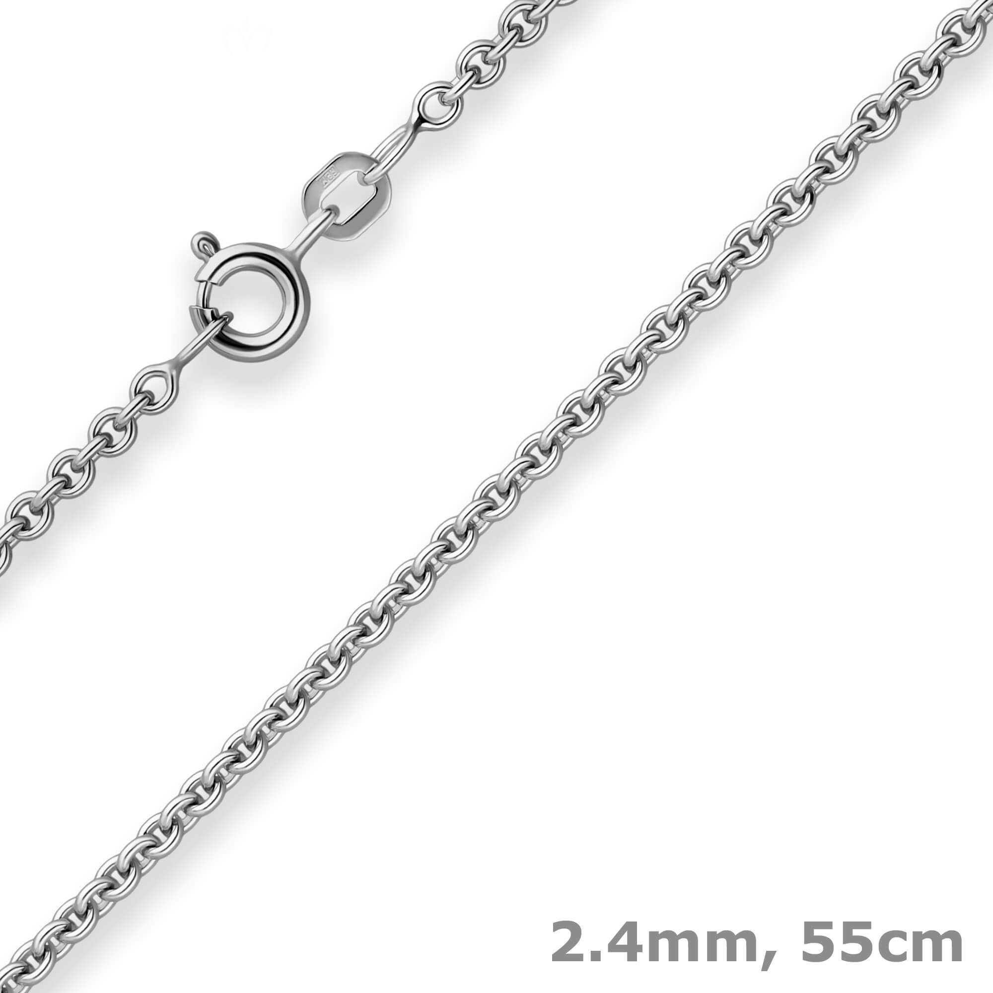 Silberkette 2,4mm Rund-Ankerkette aus 925 Silber rhodiniert 55cm