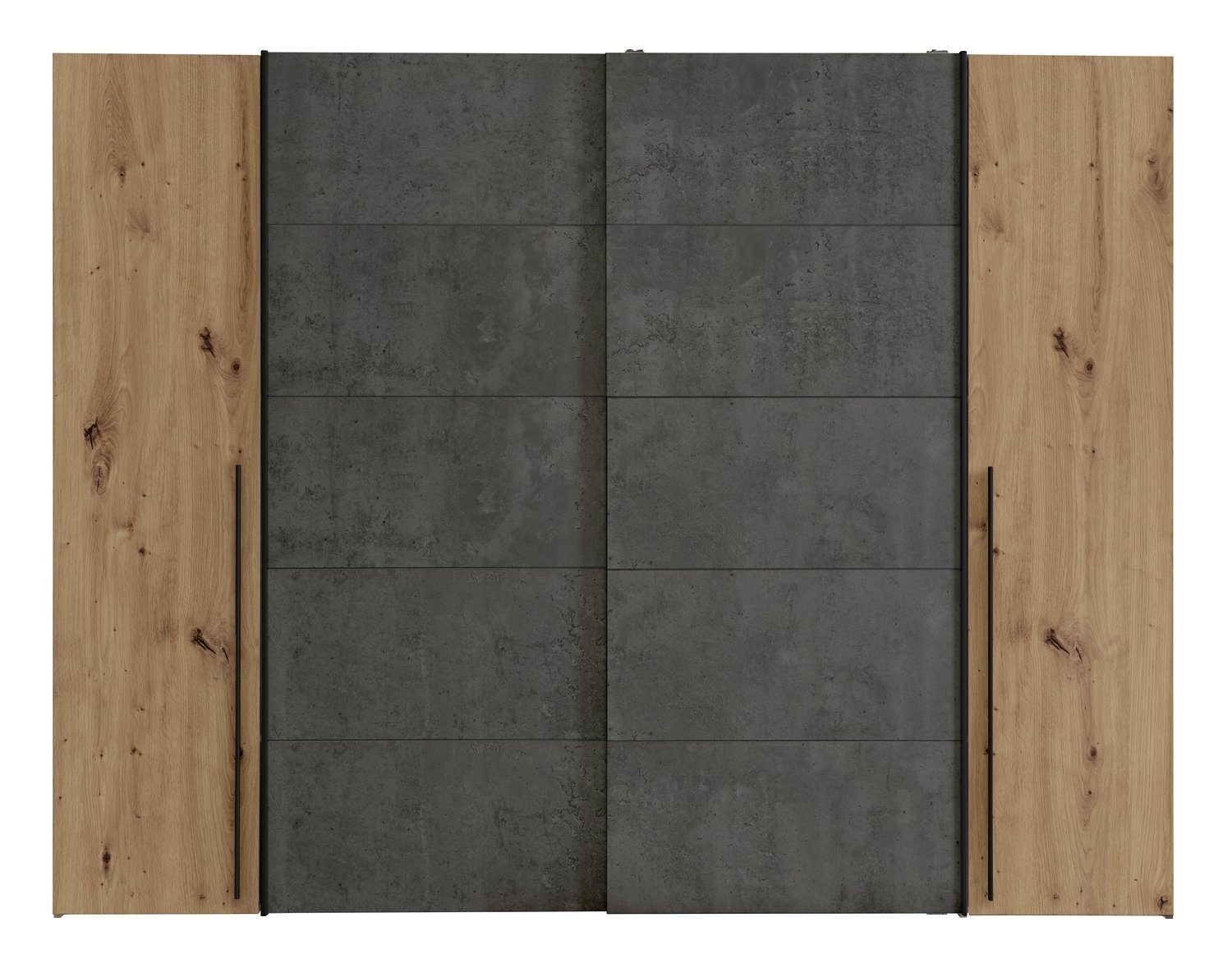 FORTE Dreh-/Schwebetürenschrank NARAGO, 4-türig, Artisan Eiche Dekor, Betondekor, B 270 x H 210 x T 62 cm, 2 Drehtüren, 2 Schwebetüren