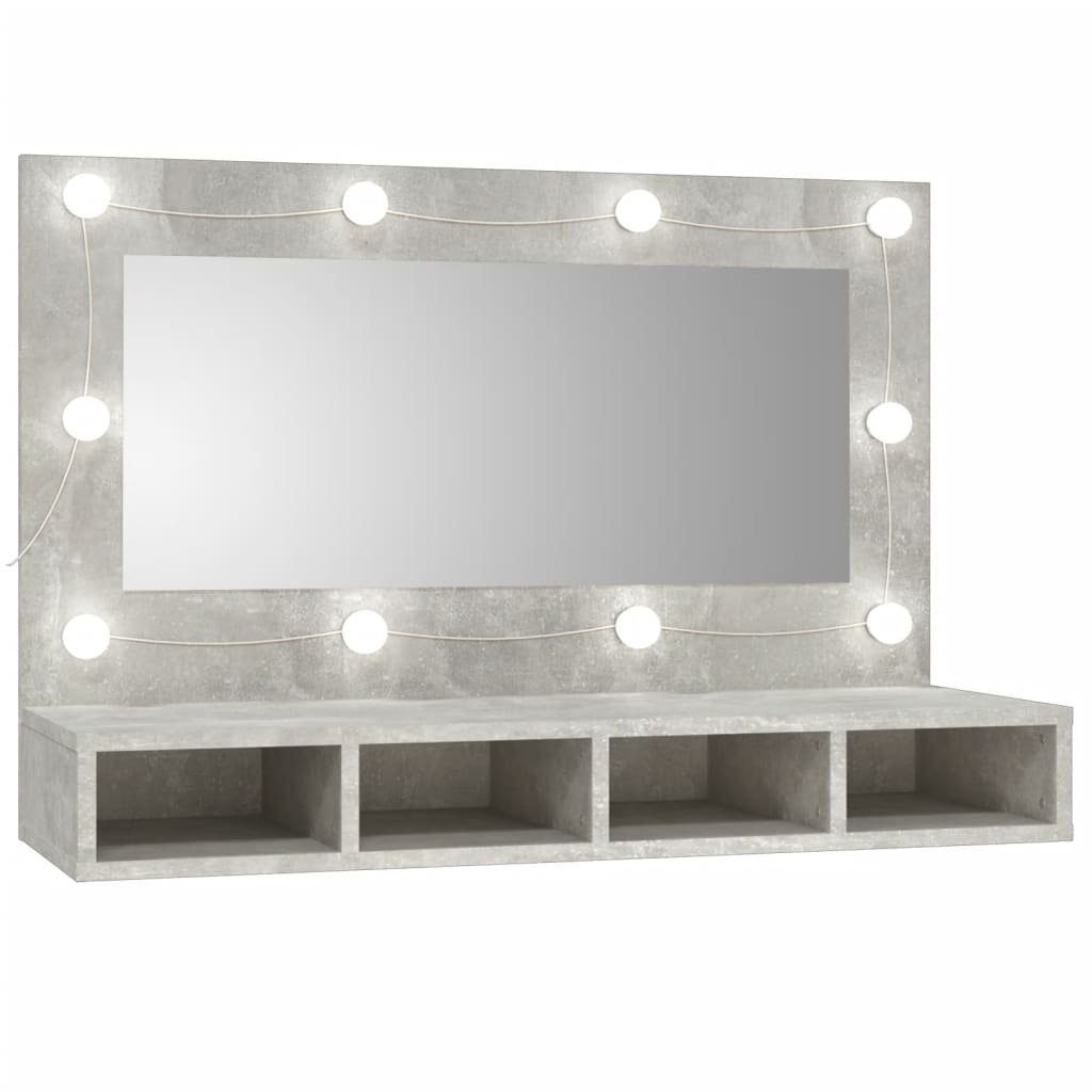 vidaXL Badezimmerspiegelschrank Spiegelschrank mit LED Betongrau 90x31,5x62 cm (1-St)