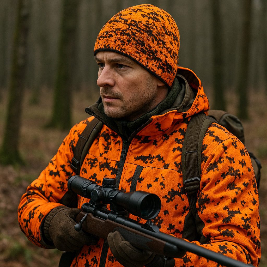 La Chasse® Strickmütze mollig-warme Wendemütze signalorange/oliv-pixelcamo Jagdmütze Oefele