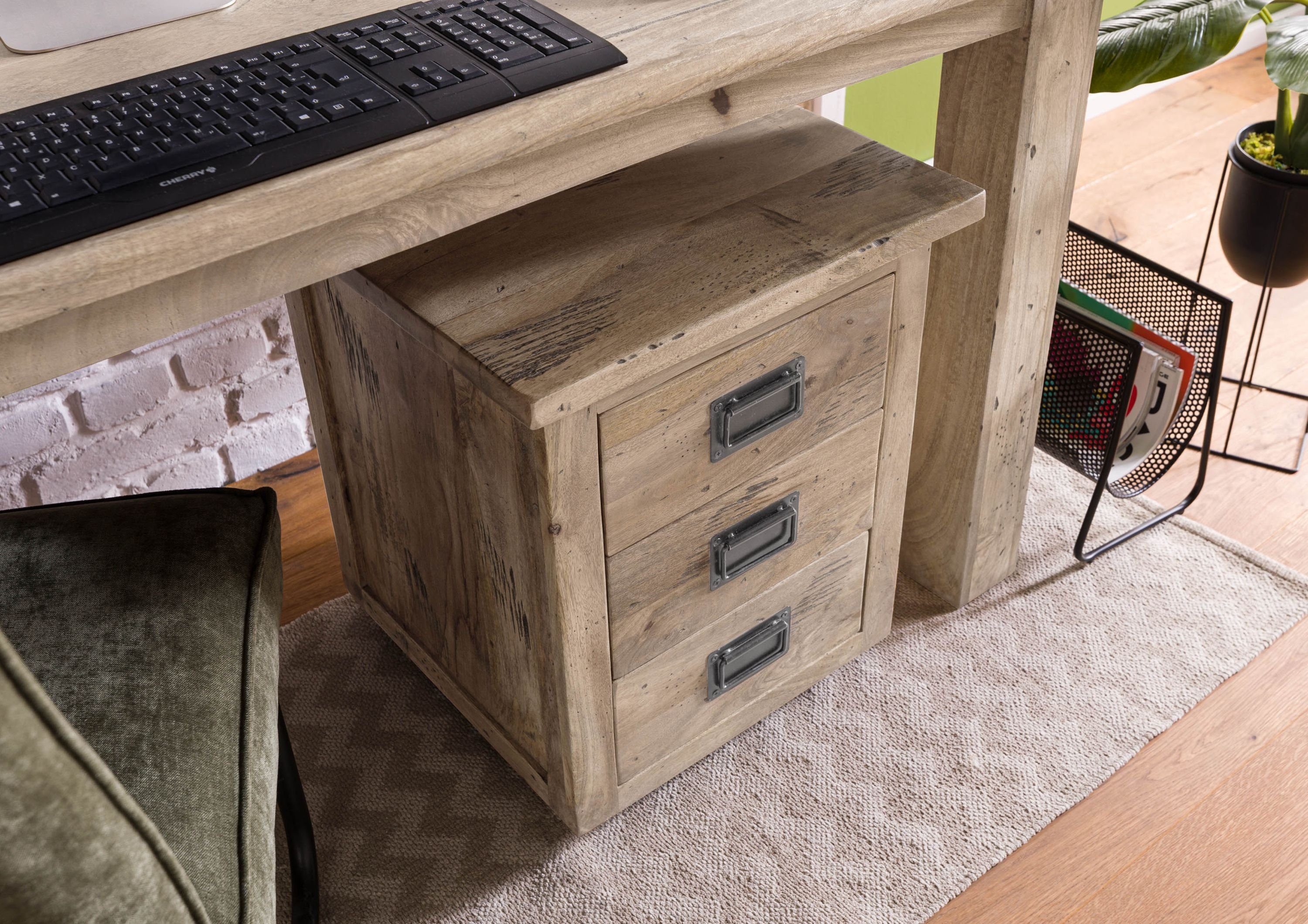 Massivmoebel24 Rollcontainer, (Rollcontainer Mango 50x50x60 whitewash günstig online kaufen