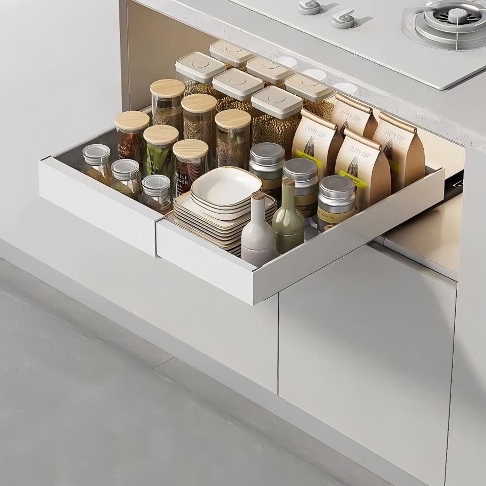 DARDVORLAG Schublade 2 x Teleskopschublade, Küchenschublade, Ausziehbar Schrankauszug (2 St), Breitenverstellung bis 50 cm, universelle Anwendung