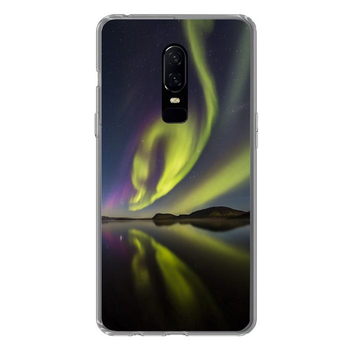 MuchoWow Handyhülle Nordlichter - Schweden - Lila - Wasser - Grün Phone Case Handyhülle OnePlus 6 Silikon Schutzhülle
