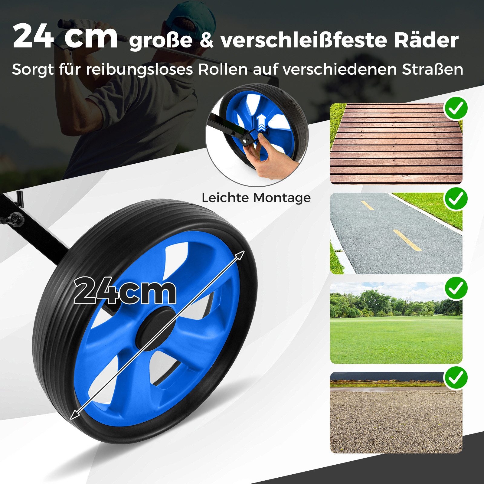 COSTWAY Golftrolley Golfwagen, mit Anzeigetafel, 4-Rad