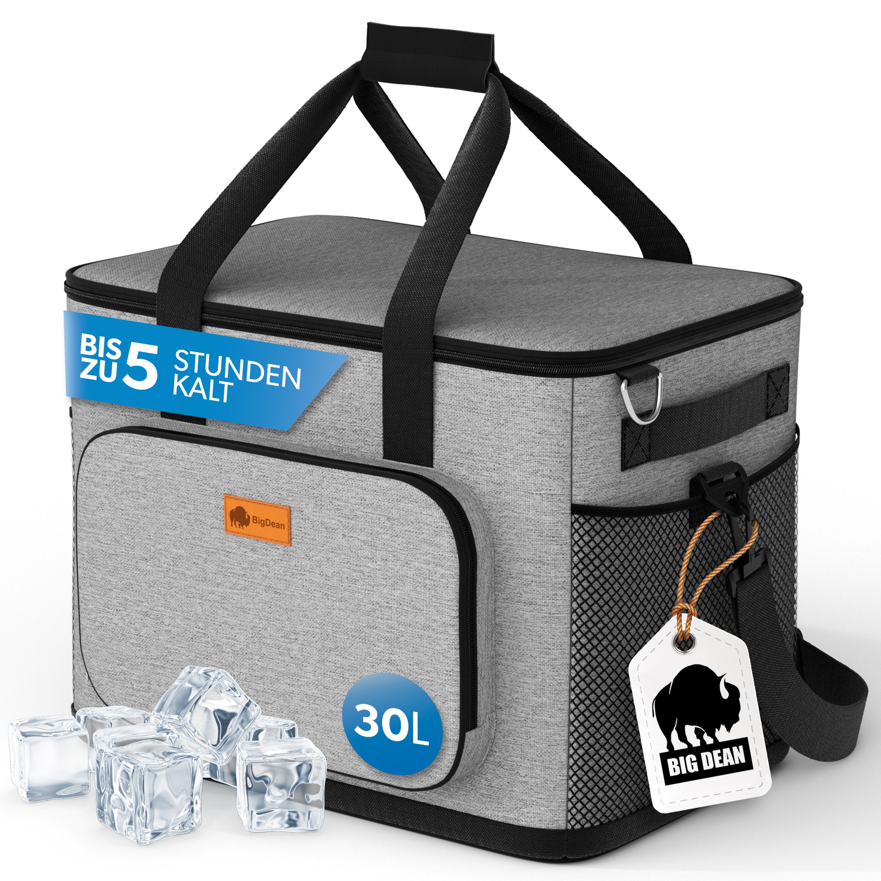 BigDean Thermobehälter BigDean 30L Kühltasche auslaufsicher & wasserdicht 5h Kühldauer, Oxford-Gewebe, (Packung, 1-tlg., Kühltasche), Kompakt, Robust, Pflegeleicht, Verstärkter Boden