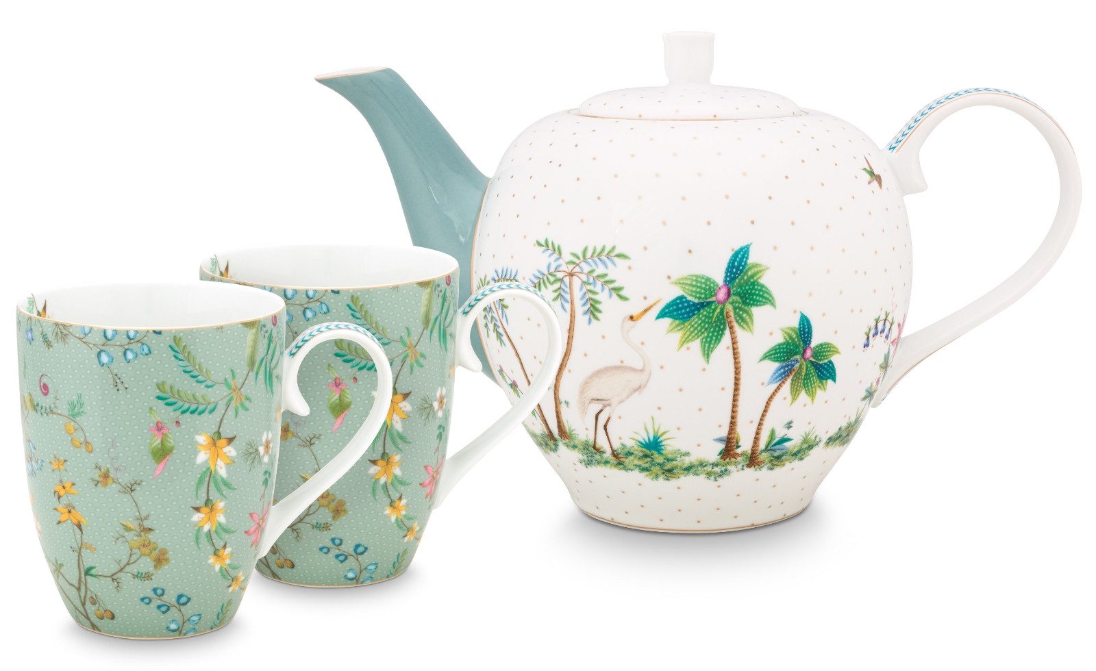 PiP Studio Чайный сервиз Jolie Flowers Blue Tee Set gross 3tlg., Porzellan, Set/3 Tea Set Large Jolie Flowers Blue