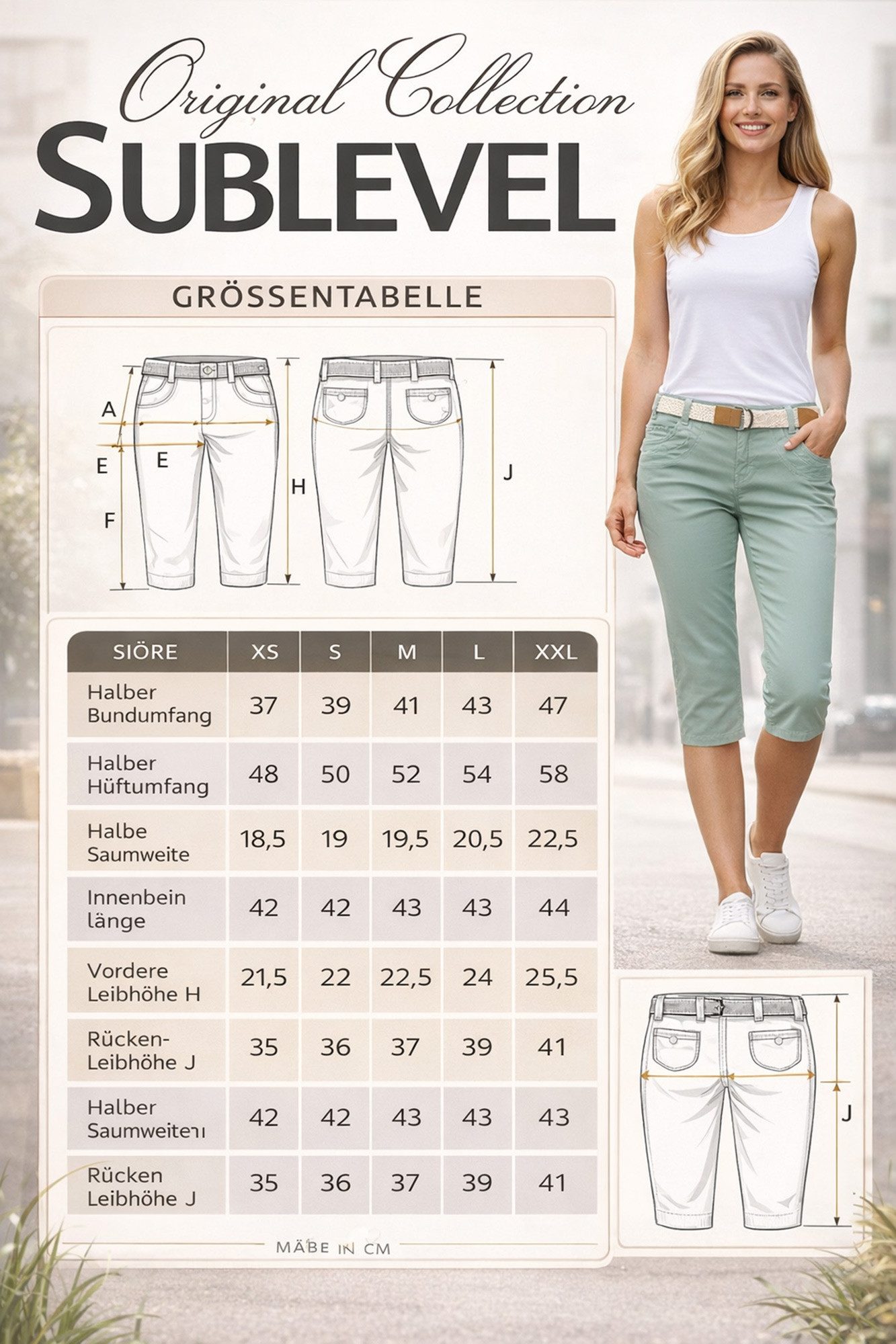 SUBLEVEL Shorts Damen 3/4 Capri Hose leichte Sommerhose mit Gürtel Leichte Caprihose mit Stretchkomfort, Slim Fit und Flechtgürtel – Bild 5 von 5