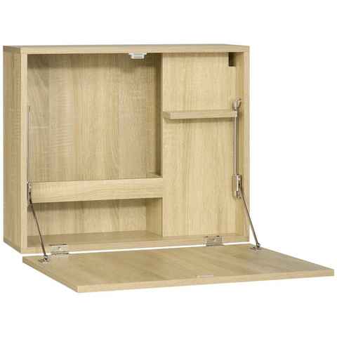 HOMCOM Schreibtisch Wandklapptisch mit Regalen 60 cm x 21,5 cm x 50 cm Natur