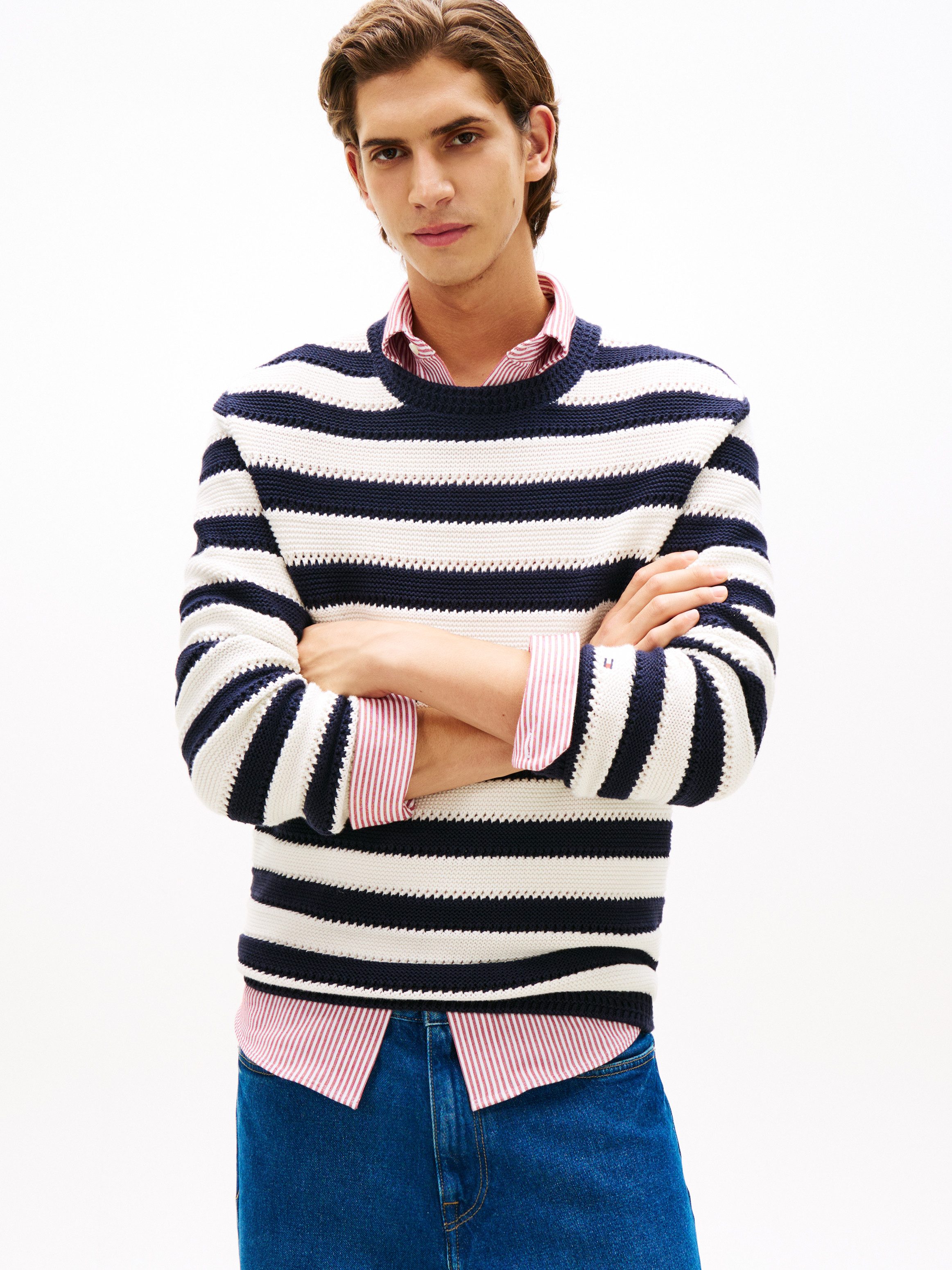 Rundhalspullover CROCHET BLOCK STRIPE CREW NECK