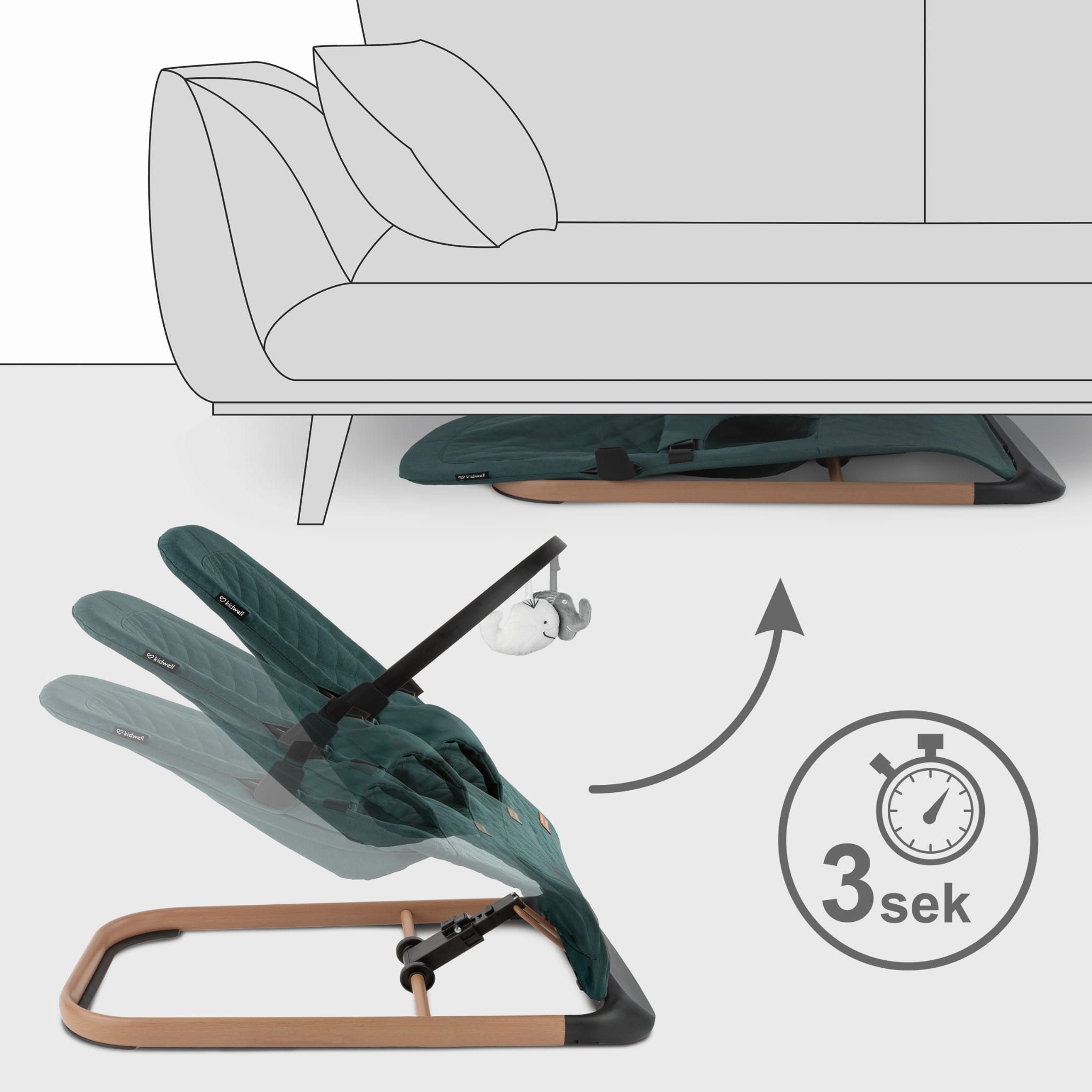 COIL Babywippe Baby Bouncer, Babyschaukel, Schaukelstuhl, 3-Stufen-Verstellung, Anti-Rutsch-Elemente, ergonomische Polsterung